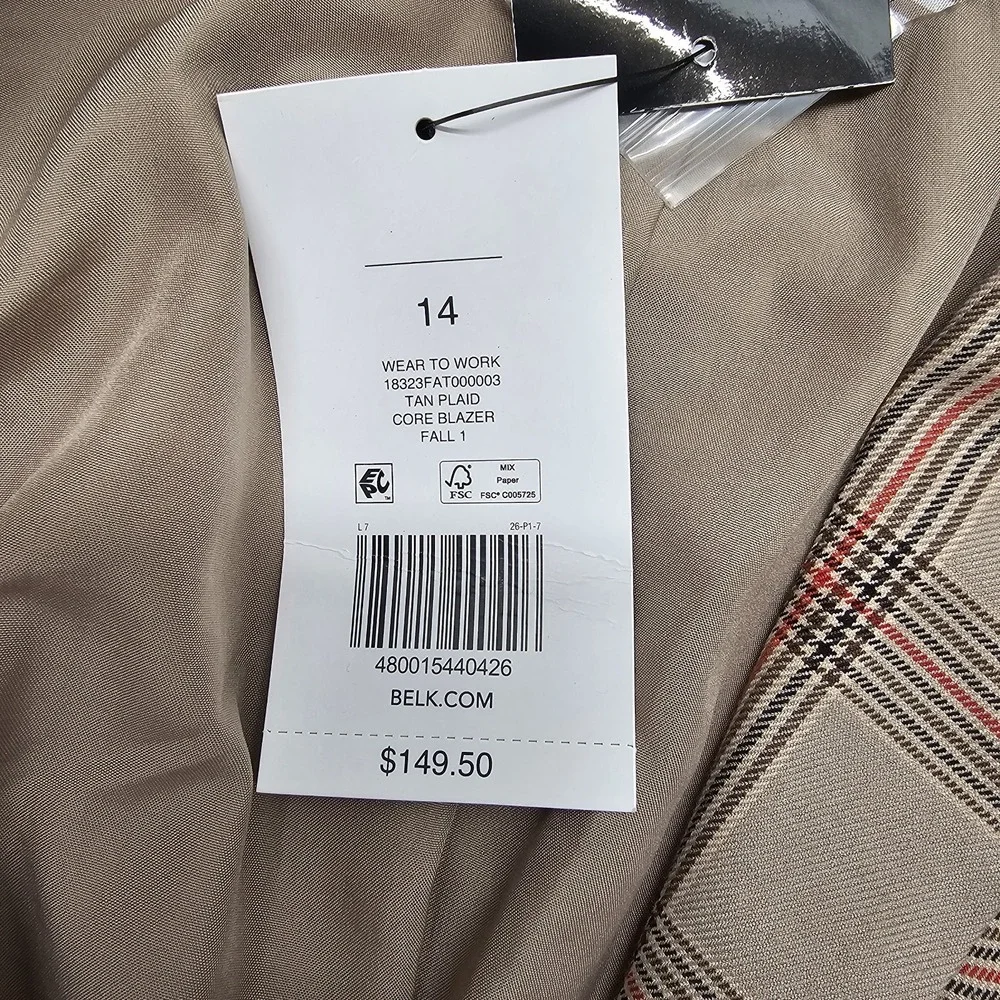 The Limited Size 14 Longline Tan plaid Lined Blazer Career Preppy Academic NWT